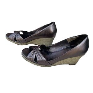 Cole Haan 9.5 B Air Camilla Metallic Gray Taupe Wedge Shoes 2.5" Heels